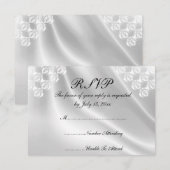 Elegant White Satin, Lace Wedding RSVP Uitnodiging (Voorkant / Achterkant)