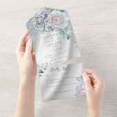 Elegant White Satin & Pastel Floral Dinner All In One Uitnodiging (Afscheurbaar)