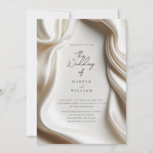 Elegant white Satin wedding invitation Kaart (Voorkant)