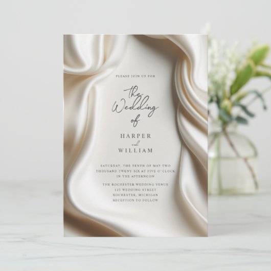 Elegant white Satin wedding invitation Kaart (Staand voorkant)