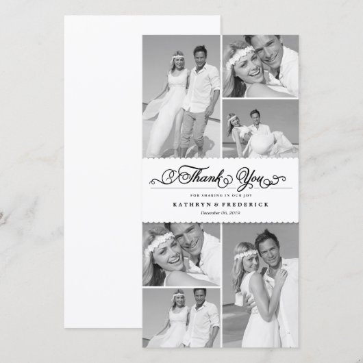 Elegant White Scalloped Band 6 Photo Chic Wedding Bedankkaart (Voorkant / Achterkant)