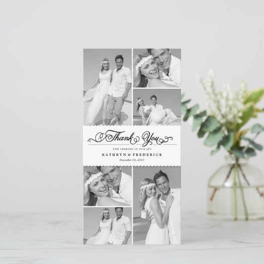 Elegant White Scalloped Band 6 Photo Chic Wedding Bedankkaart (Staand voorkant)