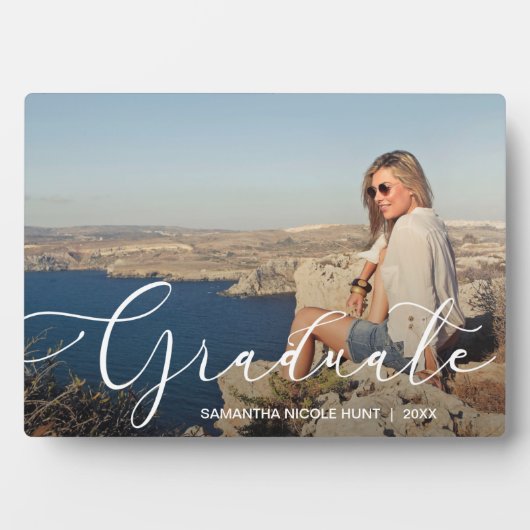 Elegant White Script Afstuderen Fotoplaat (voorkant)