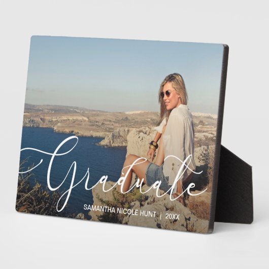 Elegant White Script Afstuderen Fotoplaat (Zijkant)