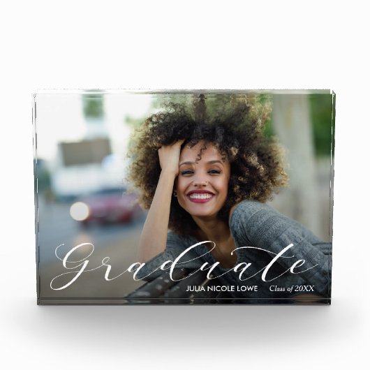 Elegant White Script Afstuderen Modern Fotoblokken (Voorkant)