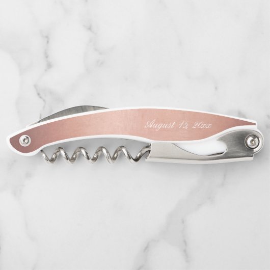 Elegant White Script Calligraphy Roos Gold Wedding Kurkentrekker (Achterkant)