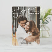Elegant White Script Confetti Save the Date Photo (Staand voorkant)
