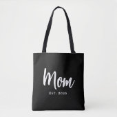 Elegant White Script Established New Mom Tote Bag (Voorkant)