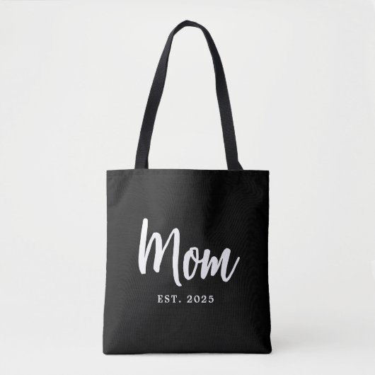 Elegant White Script Established New Mom Tote Bag (Voorkant)