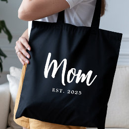 Elegant White Script Established New Mom Tote Bag