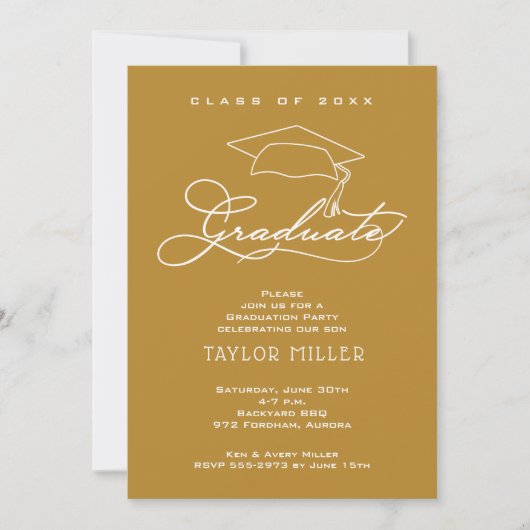 Elegant White Script Gold Afstuderen Kaart (Voorkant)