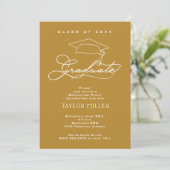 Elegant White Script Gold Afstuderen Kaart (Staand voorkant)