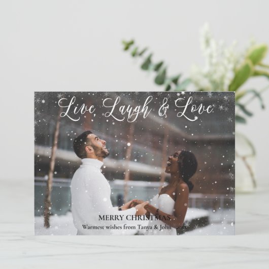 Elegant White Script LIVE LAGUH LOVE minimalist Feestdagenkaart (Staand voorkant)