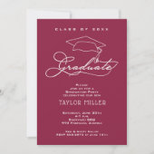 Elegant White Script Maroon Afstuderen Kaart (Voorkant)
