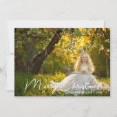 Elegant White Script Merry Kerstfoto Feestdagenkaart (Voorkant)