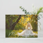 Elegant White Script Merry Kerstfoto Feestdagenkaart (Staand voorkant)