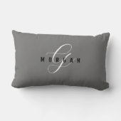 Elegant White Script Monogram & Black Name, Grey L Kussen (Achterkant)