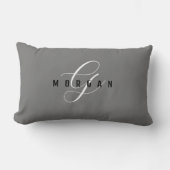Elegant White Script Monogram & Black Name, Grey L Kussen (Voorkant)