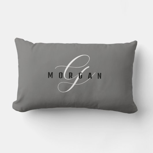 Elegant White Script Monogram & Black Name, Grey L Kussen (Voorkant)
