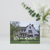 Elegant White Script New House Warming Foto Aankondigingskaart (Staand voorkant)