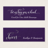 Elegant White Script op Paarse Drink Tickets Mini Visitekaartjes (Voorkant /achterkant)