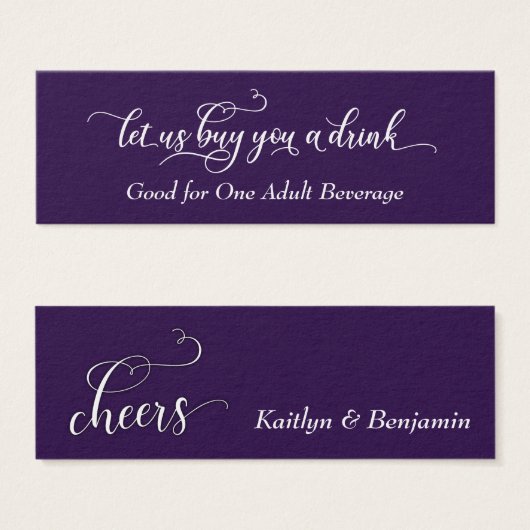 Elegant White Script op Paarse Drink Tickets Mini Visitekaartjes (Voorkant /achterkant)