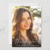 Elegant White Script Overlay Photo Afstuderen Bedankkaart (Voorkant)