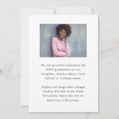 Elegant White Script Overlay Two Photo Afstuderen Aankondiging (Achterkant)