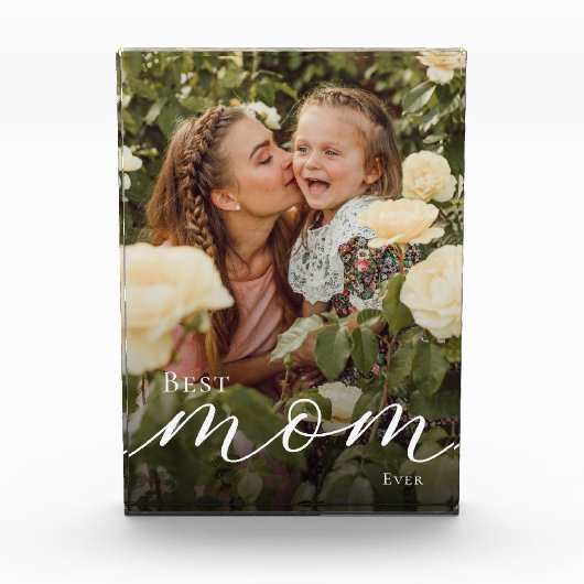 Elegant White Script Personalized Best Mom Ever Fotoblokken (Voorkant)