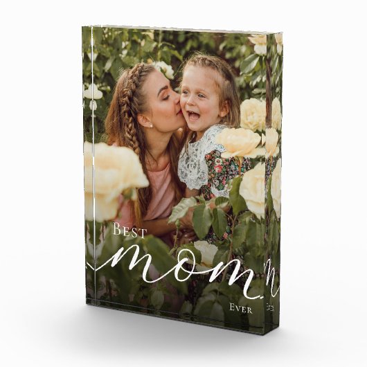 Elegant White Script Personalized Best Mom Ever Fotoblokken (Rechts)