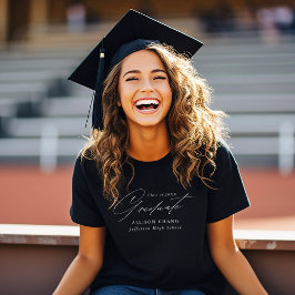 Elegant White Script Personalized Graduation T-shirt