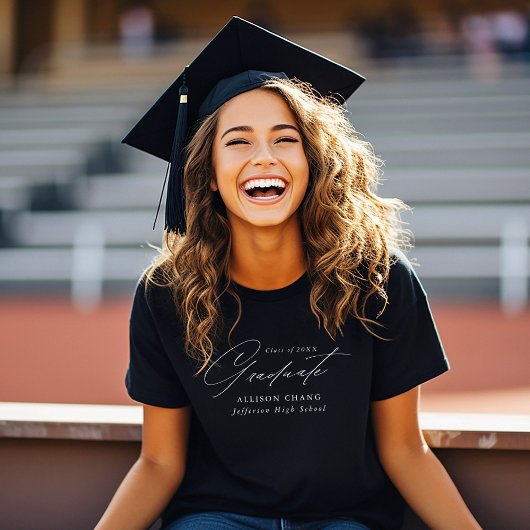 Elegant White Script Personalized Graduation T-shirt