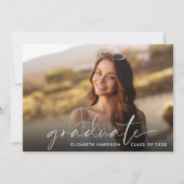 Elegant White Script Photo Graduparty Kaart (Voorkant)
