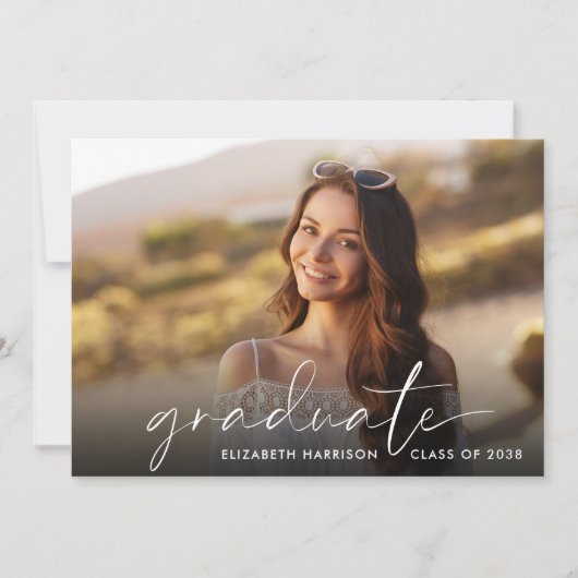 Elegant White Script Photo Graduparty Kaart (Voorkant)