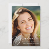Elegant White Script Photo Graduparty Kaart (Voorkant)
