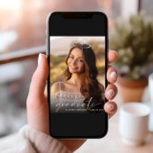 Elegant White Script Photo Graduparty Kaart