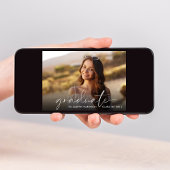 Elegant White Script Photo Graduparty Kaart