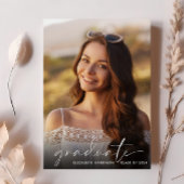 Elegant White Script Photo Graduparty Kaart
