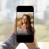 Elegant White Script Photo Overlay Afstuderen Aankondiging