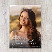 Elegant White Script Photo Overlay Afstuderen Aankondiging