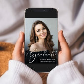 Elegant White Script Photo Overlay Afstuderen Aankondiging