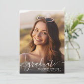 Elegant White Script Photo Overlay Afstuderen Aankondiging (Staand voorkant)
