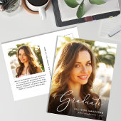 Elegant White Script Photo Overlay Afstuderen Aankondigingskaart