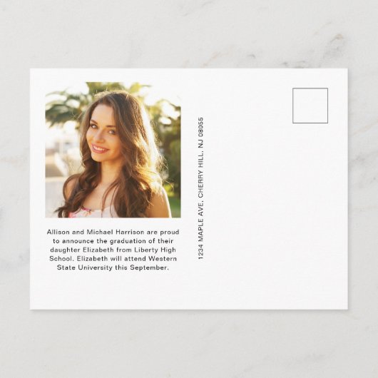 Elegant White Script Photo Overlay Afstuderen Aankondigingskaart (Achterkant)