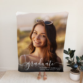 Elegant White Script Photo Overlay Afstuderen Fleece Deken