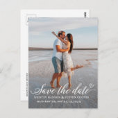 Elegant White Script Photo Save the Date Briefkaar Briefkaart (Voorkant / Achterkant)