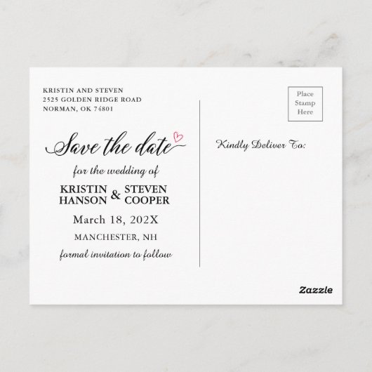 Elegant White Script Photo Save the Date Briefkaar Briefkaart (Achterkant)