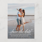 Elegant White Script Photo Save the Date Briefkaar Briefkaart (Voorkant)