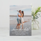 Elegant White Script Photo Save the Date Kaart (Staand voorkant)