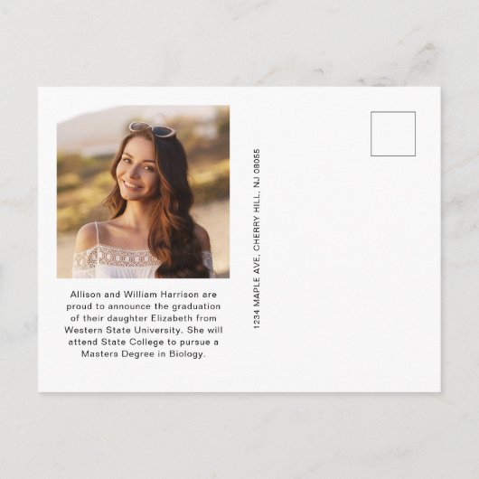 Elegant White Script Photo Strip Afstuderen Aankondigingskaart (Achterkant)